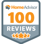 HomeAdvisor badge displaying "100 Reviews" with five stars, representing Ohio State Waterproofing's customer satisfaction and credibility in waterproofing services.